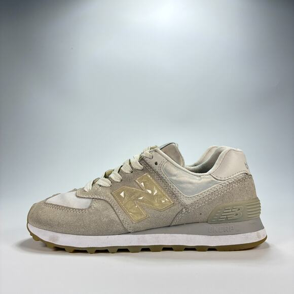 New Balance 574 Off White Beige Suede Athletic Running Shoes Women's Size 6 - Picture 4 of 12